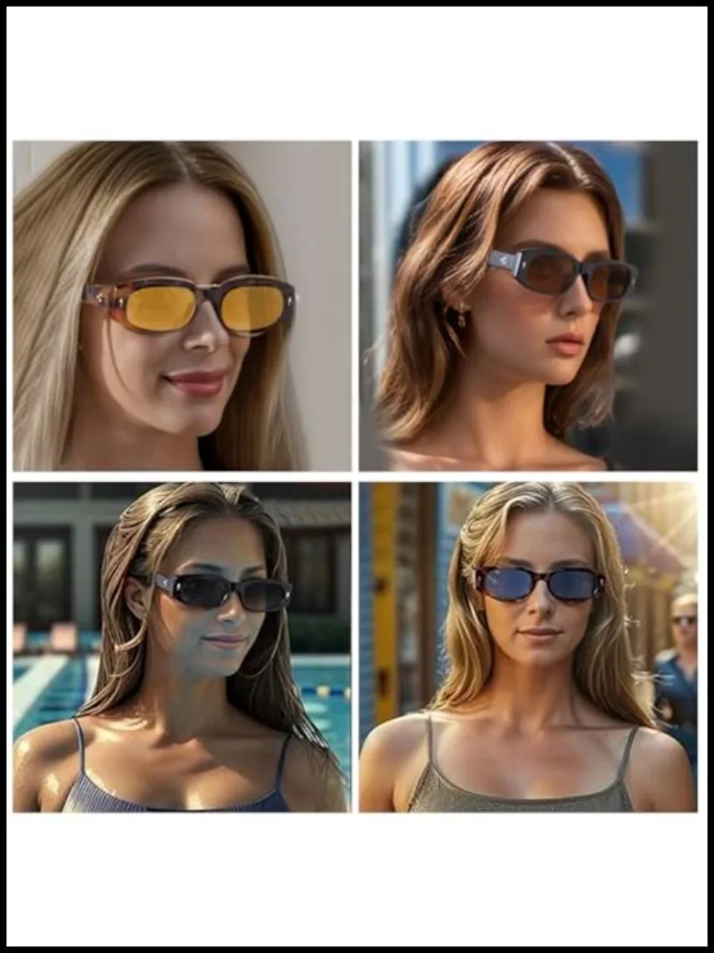 Y2K Retro Rectangle Sunglasses Vintage 90s Narrow Oval Frame UV400